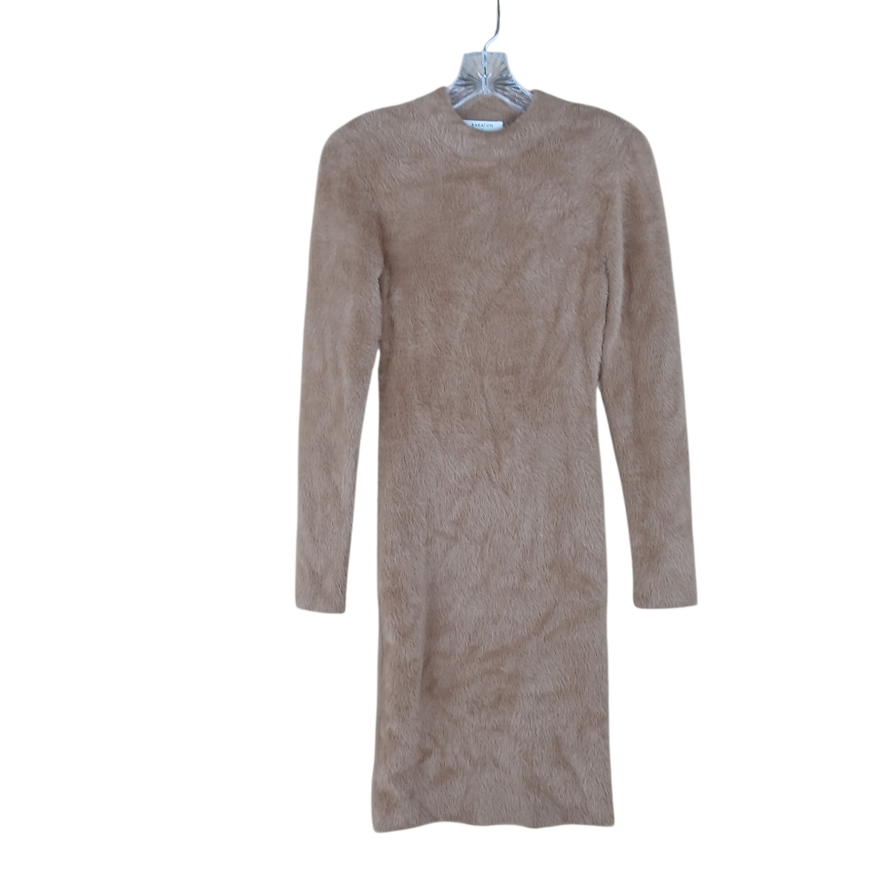 Babaton Tan Faux Fur Madison Teddy Dress Medium